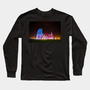 Whitby Abbey Ruined Benedictine abbey Illuminated for Halloween IMG 1692-A Long Sleeve T-Shirt